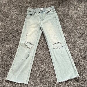 Zara Light Blue Distressed Wide Leg Jeans